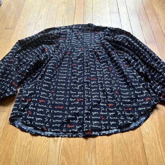 Anthropologie Laetitia Rouget Sz L Black Motif I Love You Puff Sleeve Blouse NWT - Picture 14 of 16